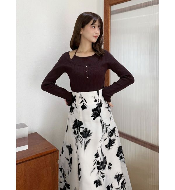 MERCURYDUO「フロッキープリントフレアスカート」|スカート|