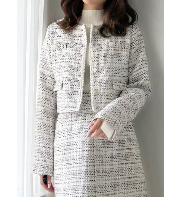 MERCURYDUO「ツイードノーカラージャケット」|その他|オフホワイト