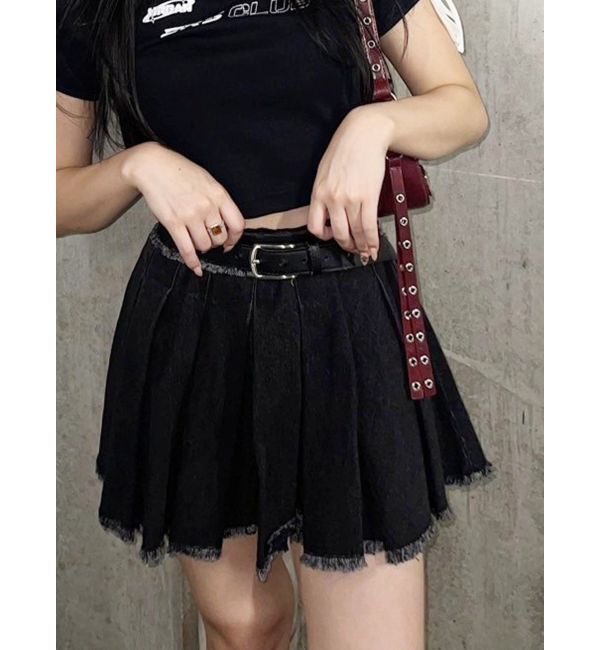 EVRIS「プリーツデニムミニスカート」|スカート|ブラック