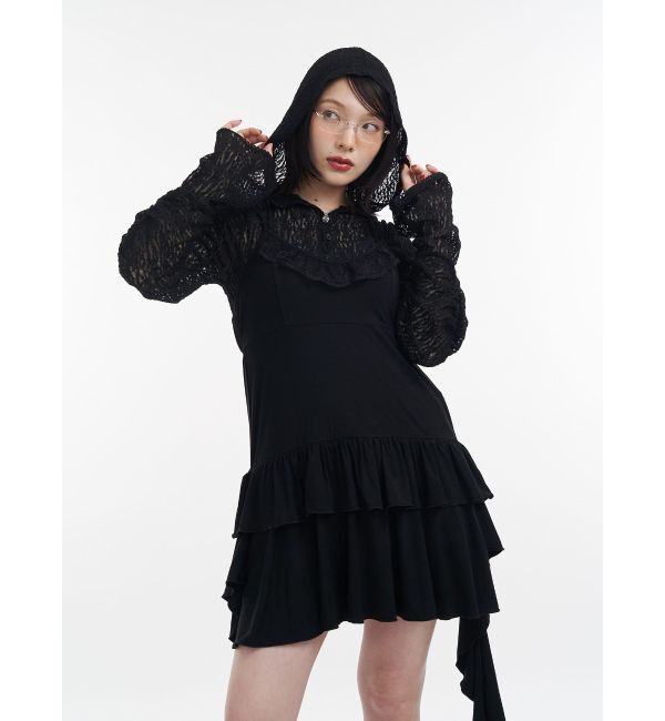 jouetie「ギャザースリーブレースフーディ」|Tシャツ・カットソー|ブラック