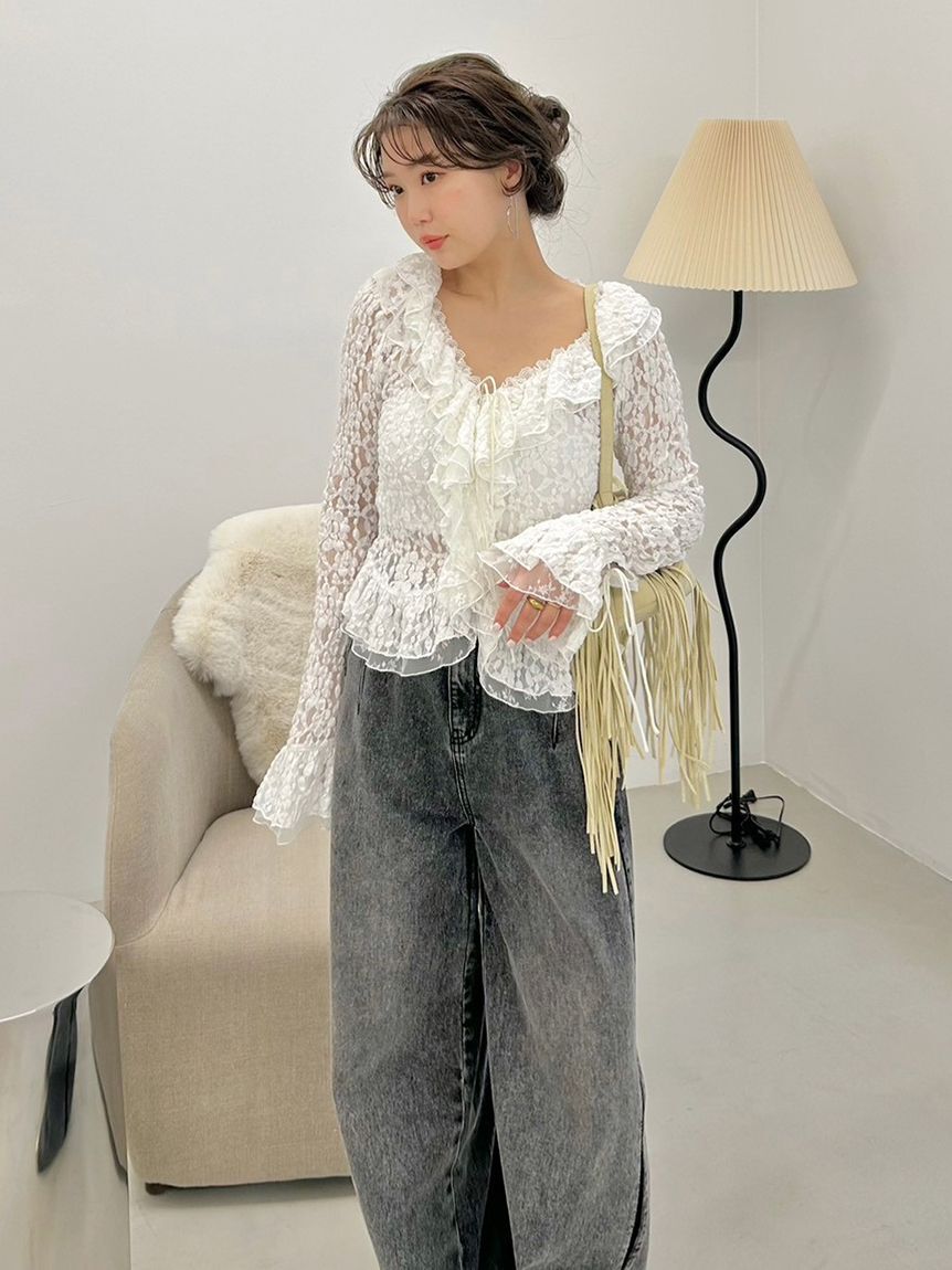 FRAY I.D「サイドラインワイドデニムパンツ」|デニム|