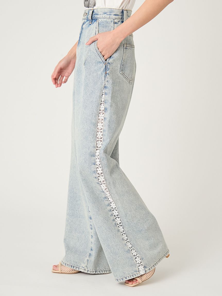 FRAY I.D「サイドラインワイドデニムパンツ」|デニム|