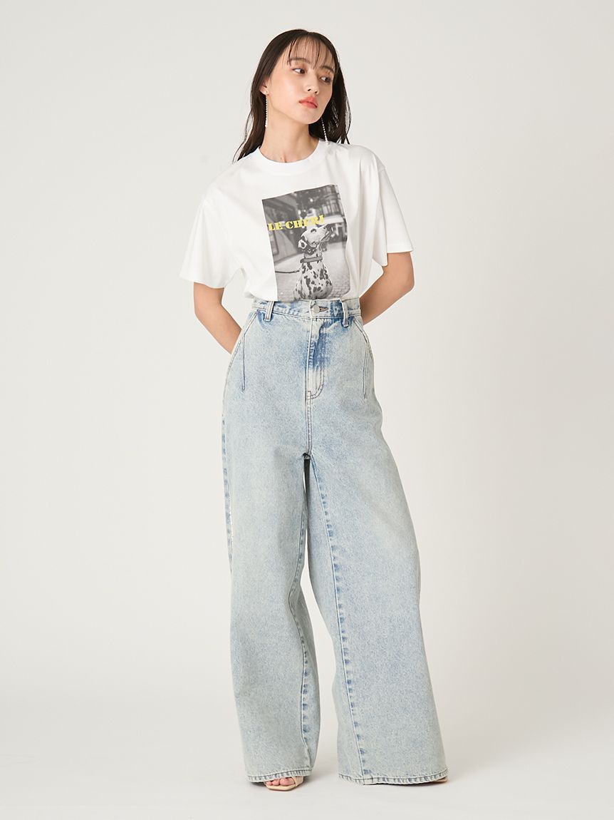 FRAY I.D「サイドラインワイドデニムパンツ」|デニム|