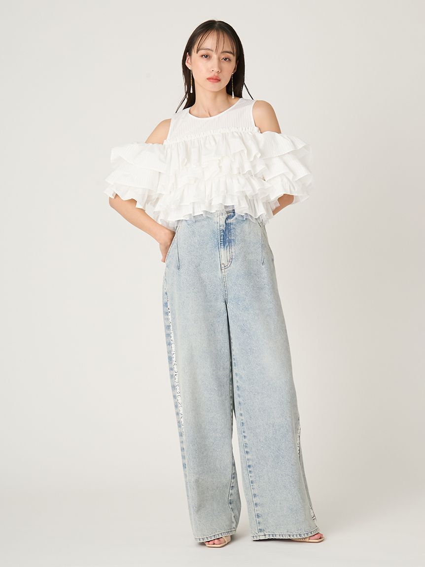 FRAY I.D「サイドラインワイドデニムパンツ」|デニム|