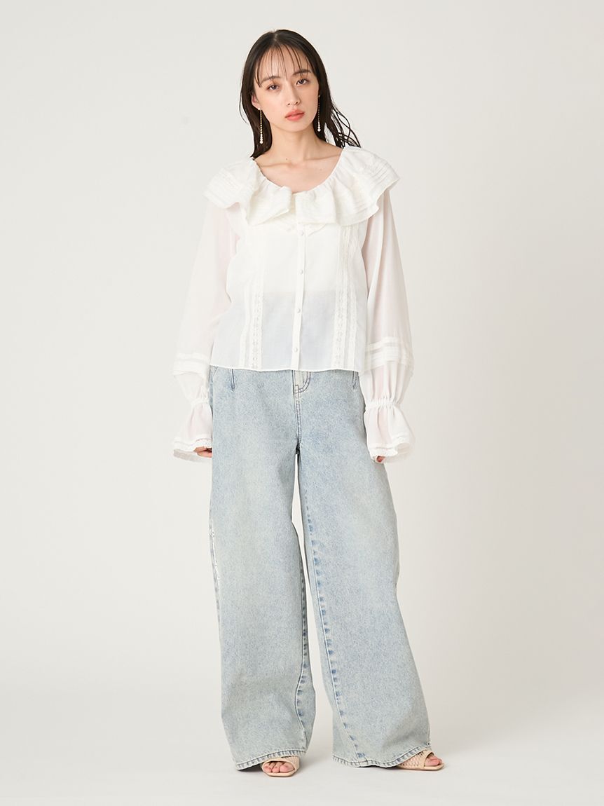 FRAY I.D「サイドラインワイドデニムパンツ」|デニム|