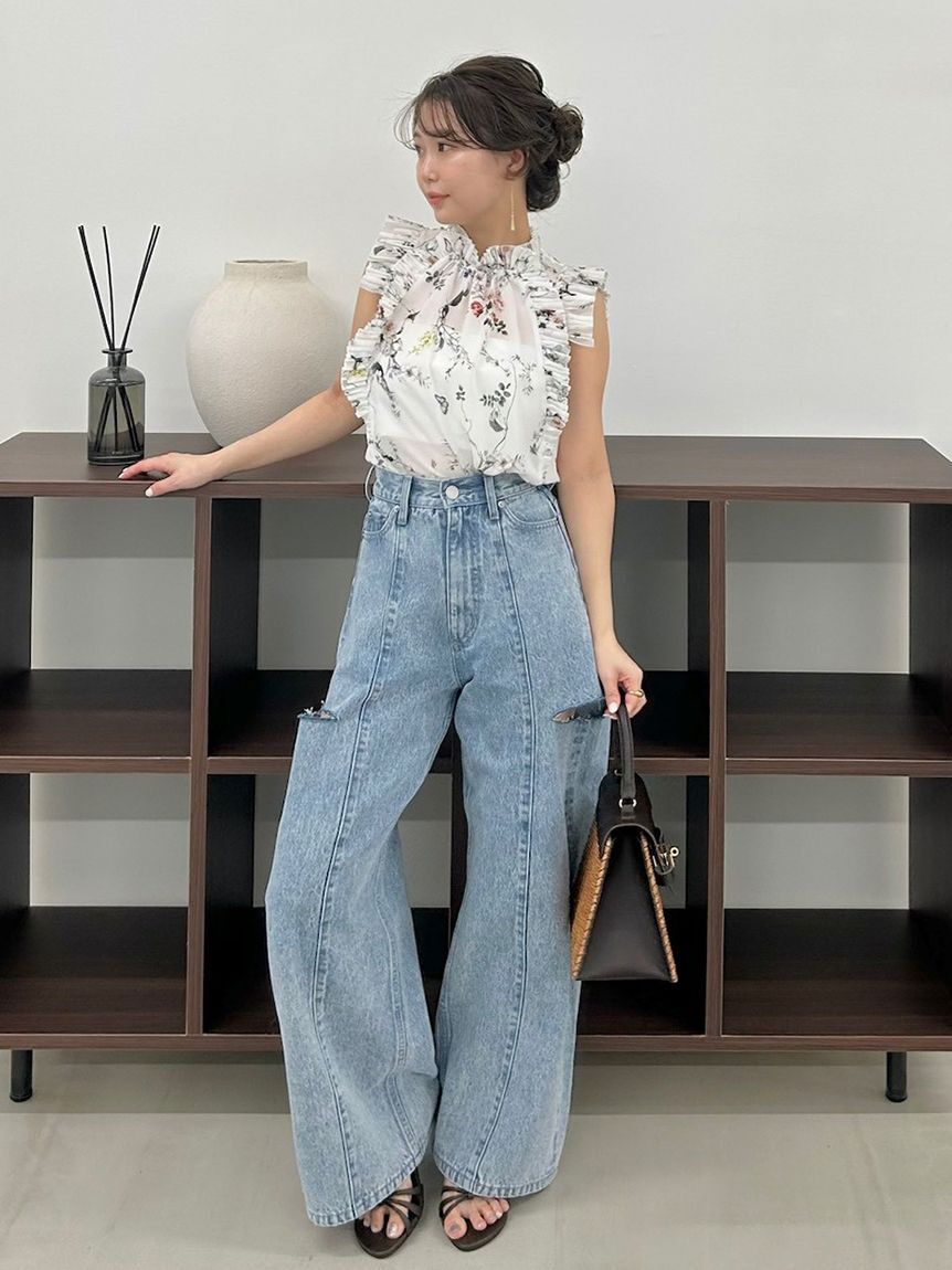 FRAY I.D「【00サイズあり】カットアウトバレルデニムパンツ」|デニム|