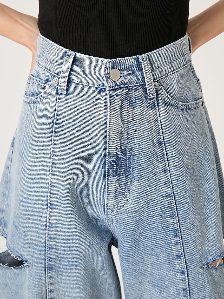 FRAY I.D「【00サイズあり】カットアウトバレルデニムパンツ」|デニム|