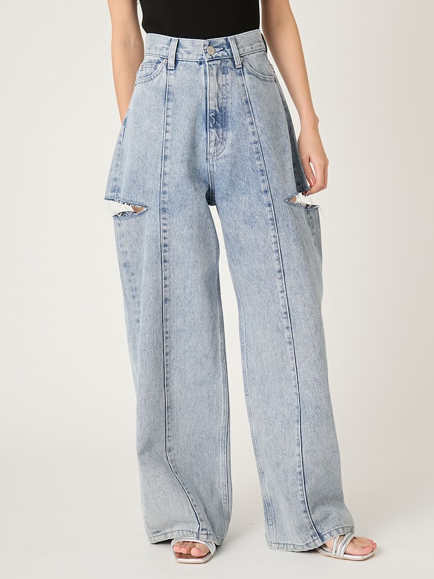 FRAY I.D「【00サイズあり】カットアウトバレルデニムパンツ」|デニム|