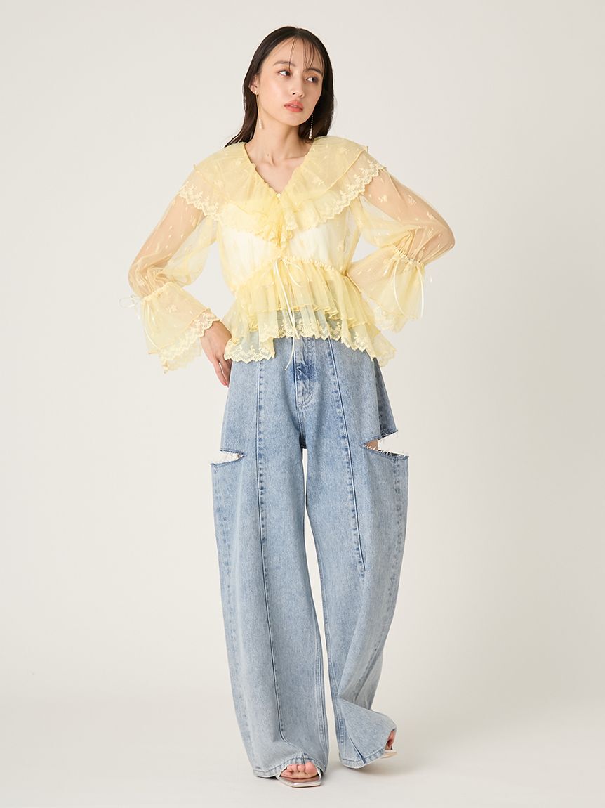 FRAY I.D「【00サイズあり】カットアウトバレルデニムパンツ」|デニム|