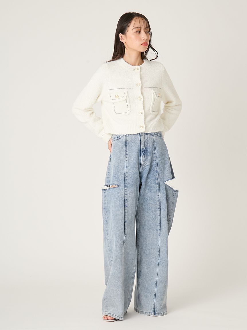 FRAY I.D「【00サイズあり】カットアウトバレルデニムパンツ」|デニム|