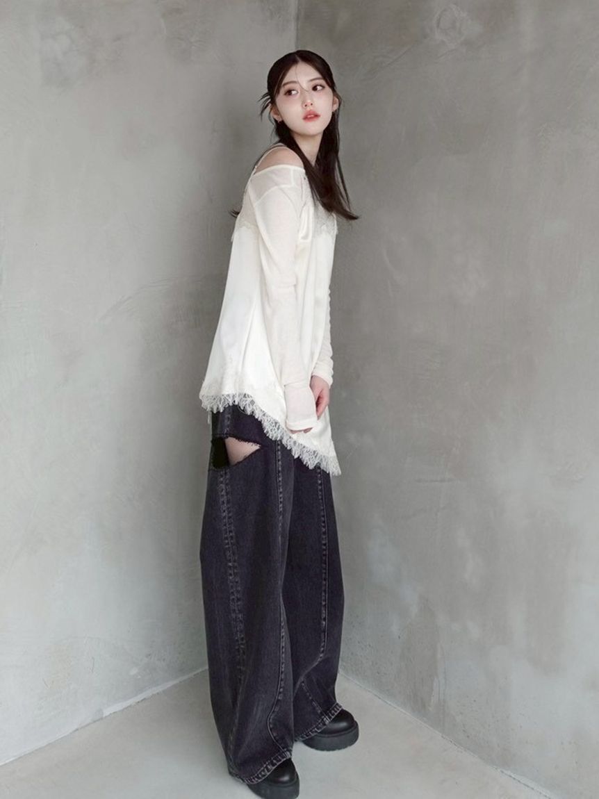 FRAY I.D「【00サイズあり】カットアウトバレルデニムパンツ」|デニム|