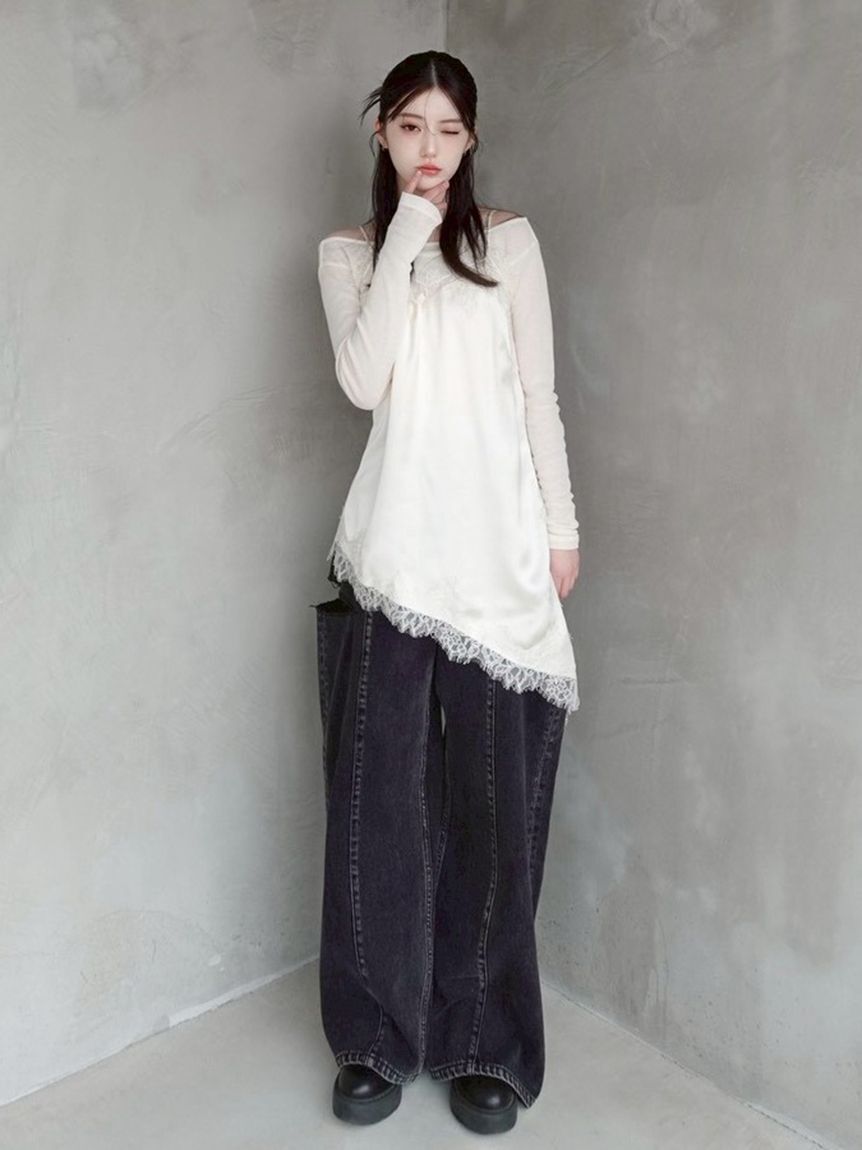 FRAY I.D「【00サイズあり】カットアウトバレルデニムパンツ」|デニム|