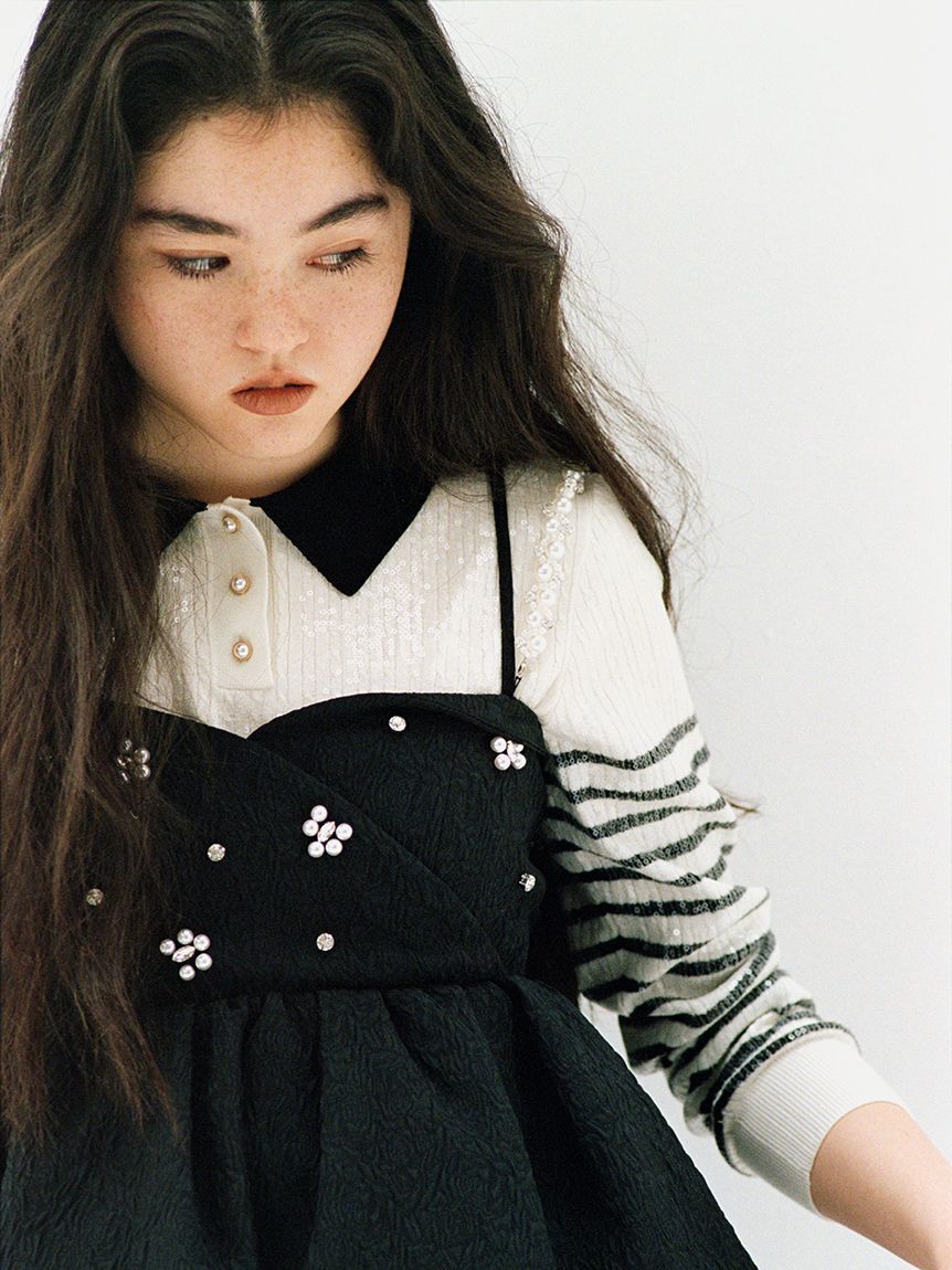 LILY BROWN「[L.B CANDY STOCK]襟付きスパンコールニットトップス」|カーディガン|