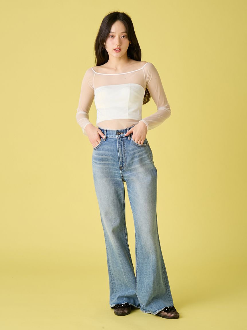 LILY BROWN Lingerie「【LILY BROWN Lingerie】シアーファンデノンワイヤー/オフショルダートップス」|Tシャツ・カットソー|