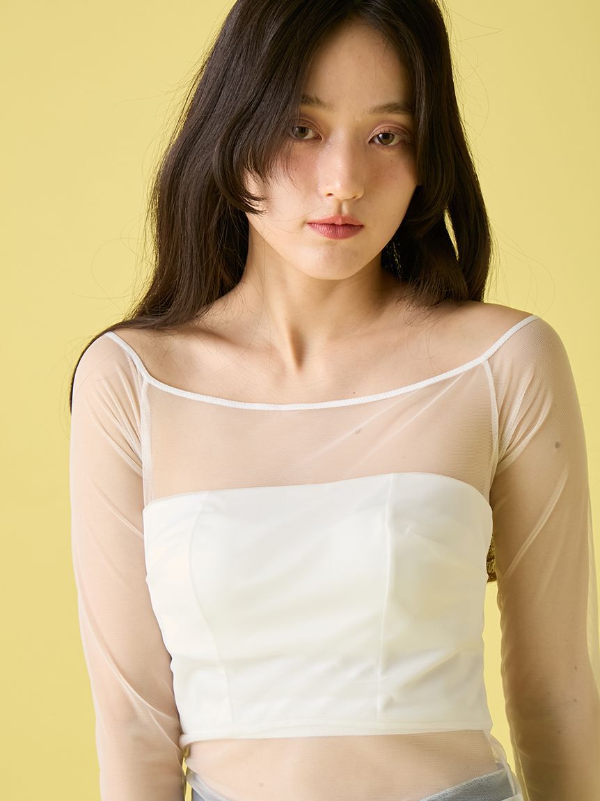 LILY BROWN Lingerie「【LILY BROWN Lingerie】シアーファンデノンワイヤー/オフショルダートップス」|Tシャツ・カットソー|