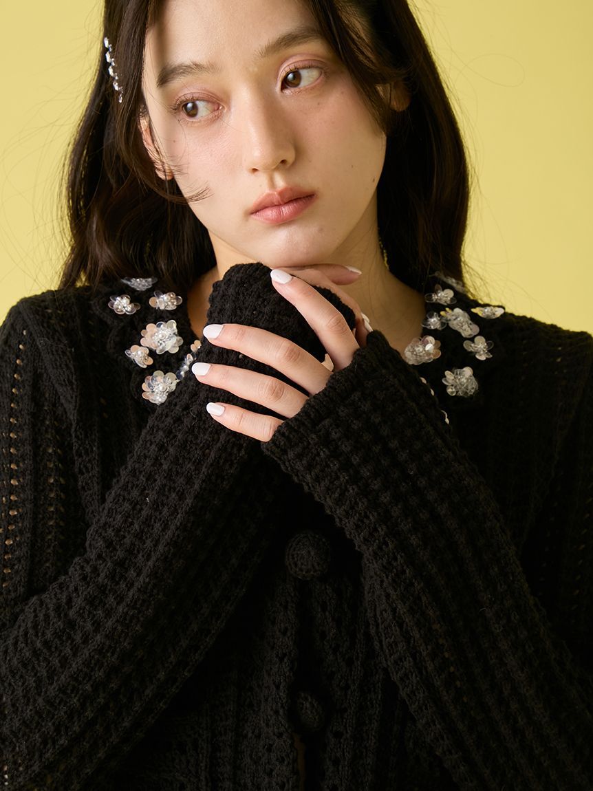 LILY BROWN「[L.B CANDY STOCK]クロシェ編みビジューニットカーディガン」|カーディガン|