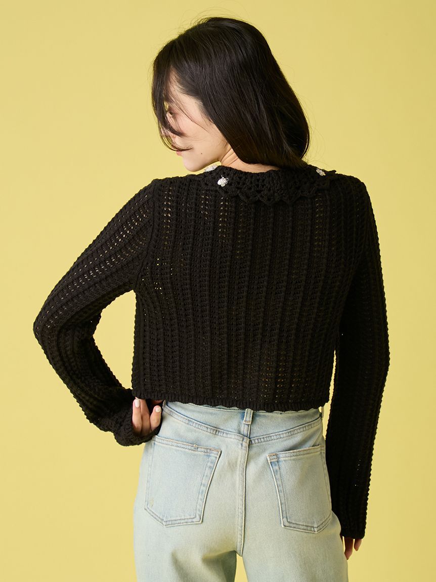 LILY BROWN「[L.B CANDY STOCK]クロシェ編みビジューニットカーディガン」|カーディガン|