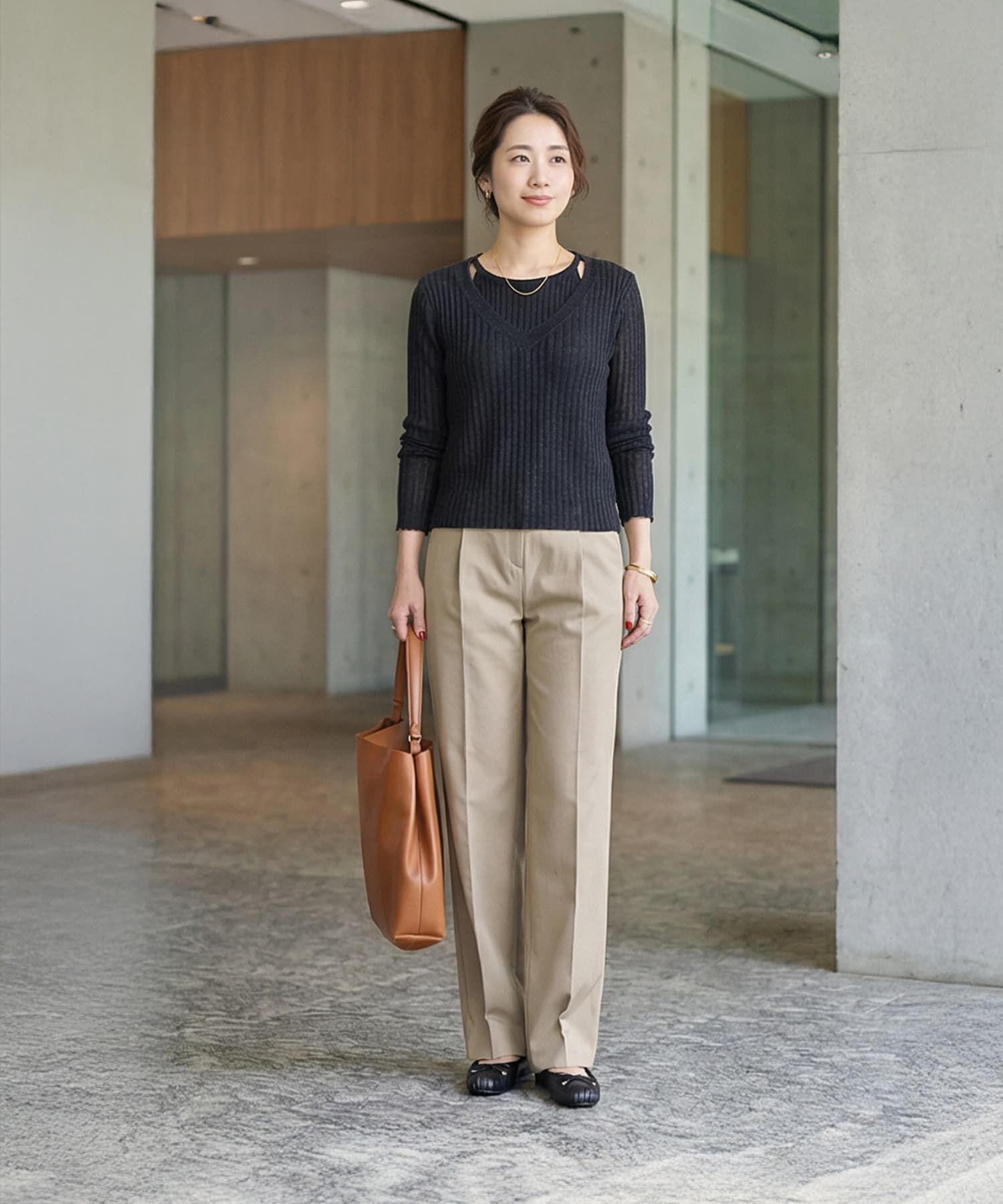 STYLE DELI「レイヤード風Vネックシアーニットトップス」|ニット・セーター|