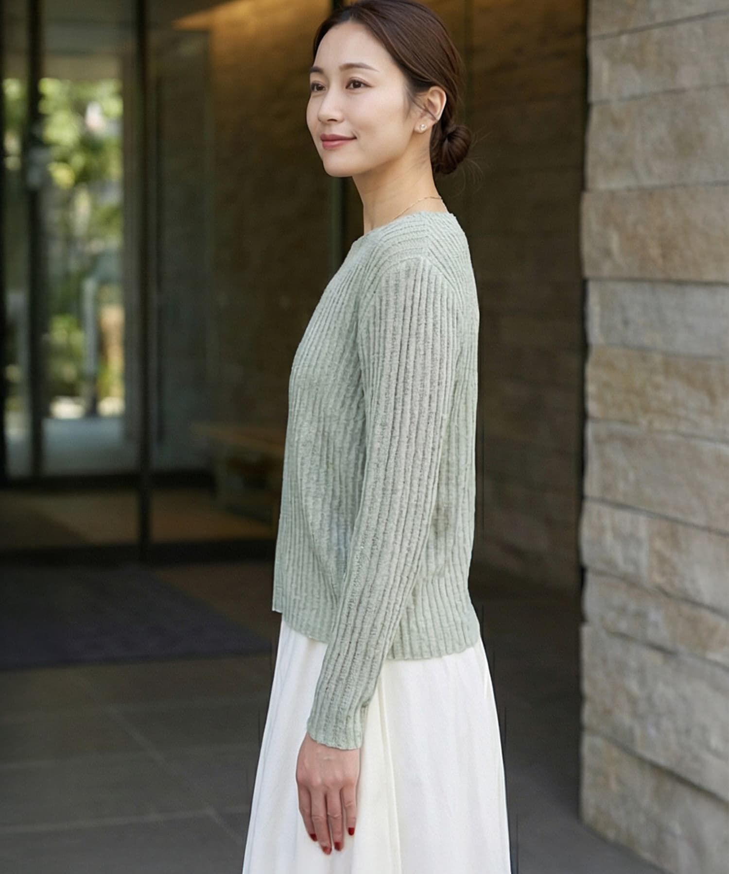 STYLE DELI「レイヤード風Vネックシアーニットトップス」|ニット・セーター|