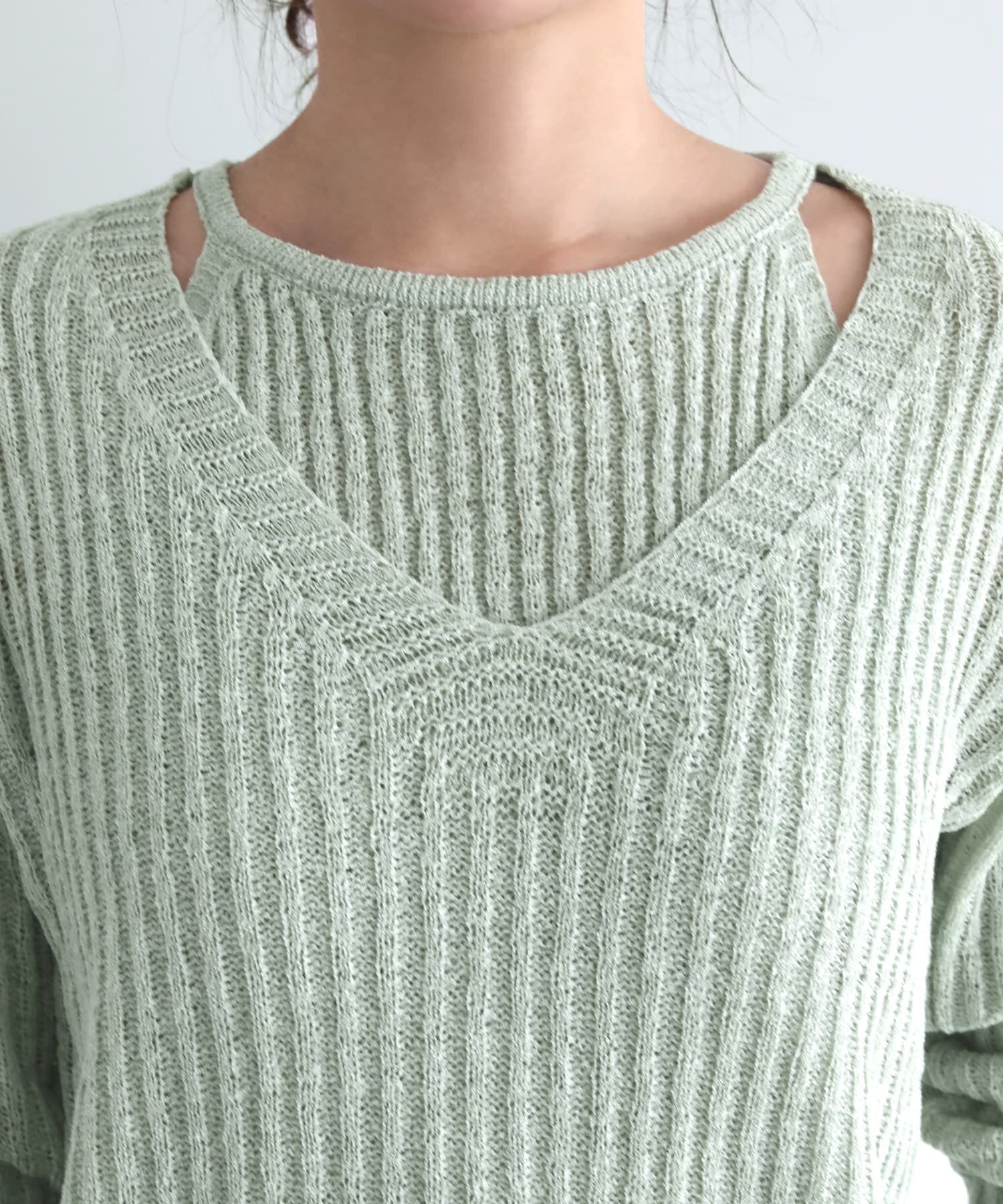 STYLE DELI「レイヤード風Vネックシアーニットトップス」|ニット・セーター|