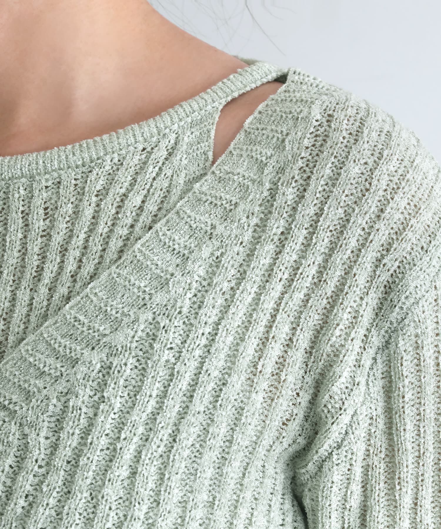 STYLE DELI「レイヤード風Vネックシアーニットトップス」|ニット・セーター|