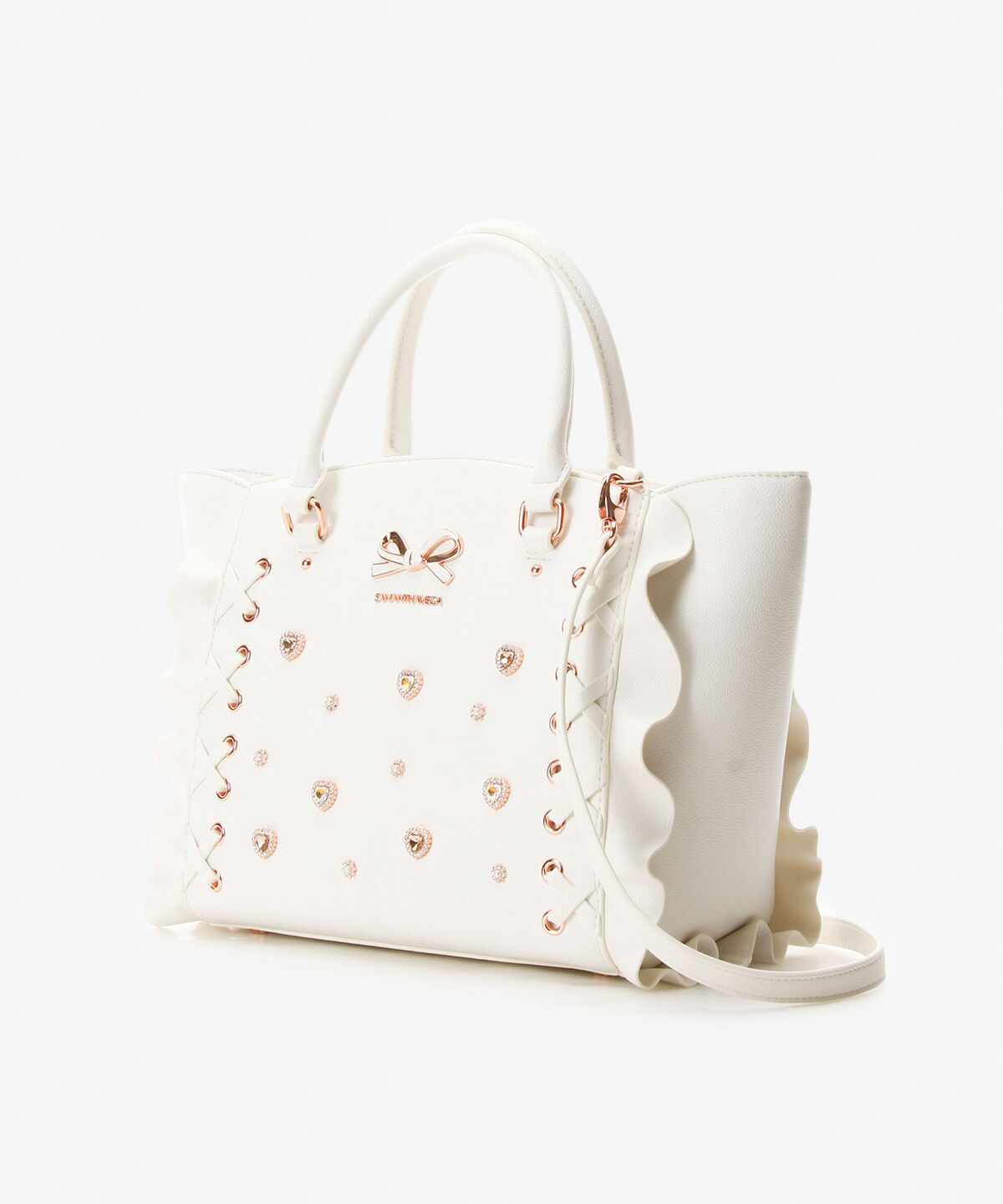 Samantha Vega「レースアップハートビジューフラッタ―(小)」|ハンドバッグ|