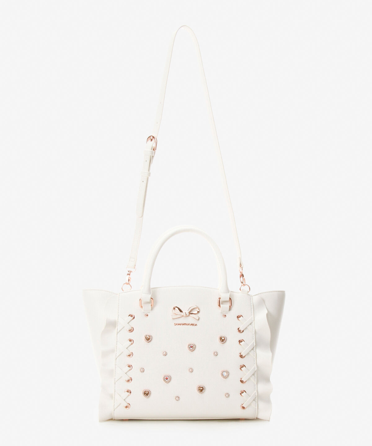 Samantha Vega「レースアップハートビジューフラッタ―(小)」|ハンドバッグ|