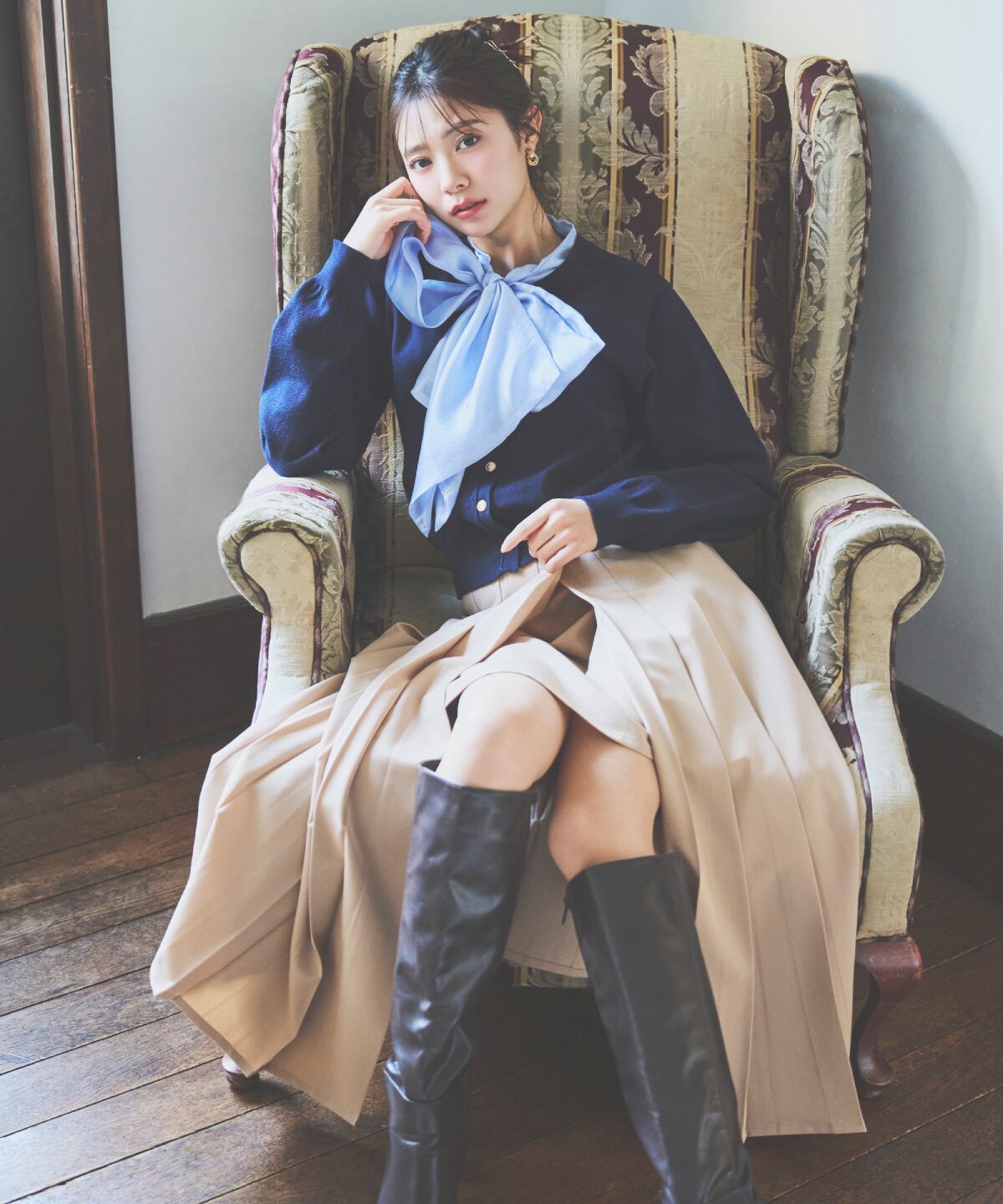 アンドクチュール「異素材リボンニットカーディガン」|カーディガン|