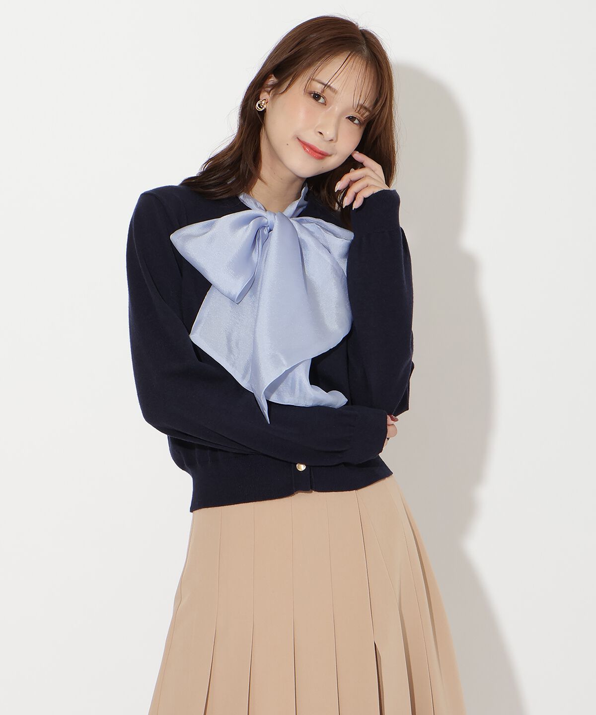 アンドクチュール「異素材リボンニットカーディガン」|カーディガン|