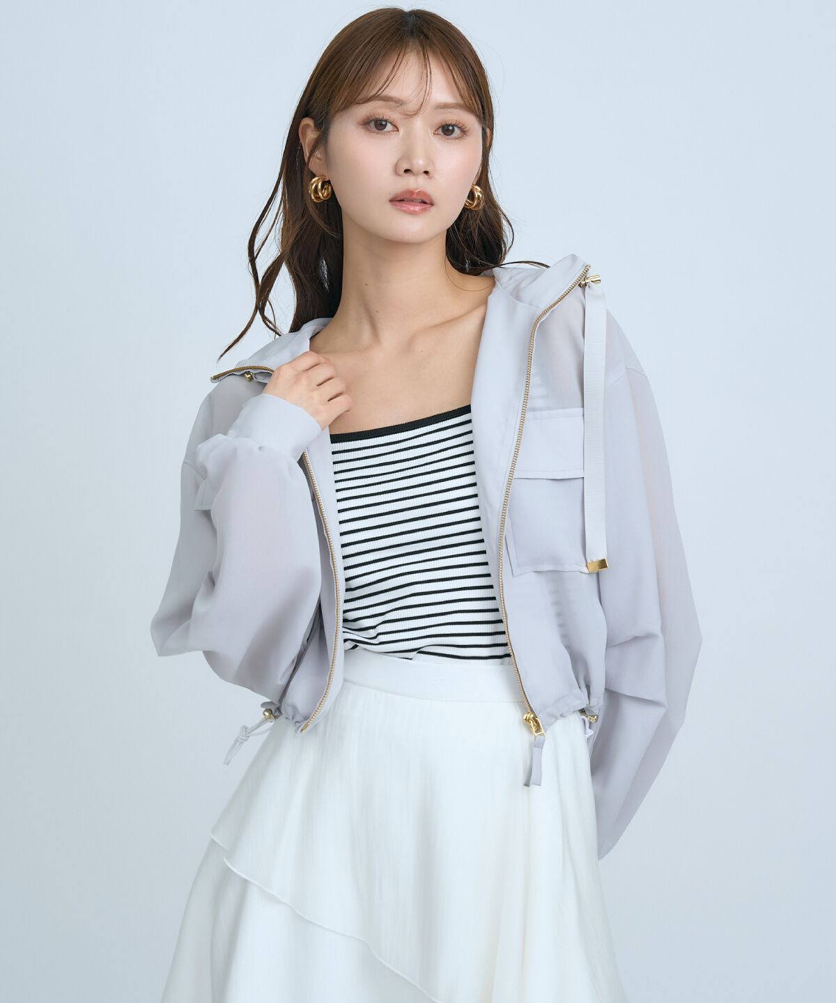 アンドクチュール「シアーフーディーブルゾン」|ブルゾン・スタジャン|ライトグレー