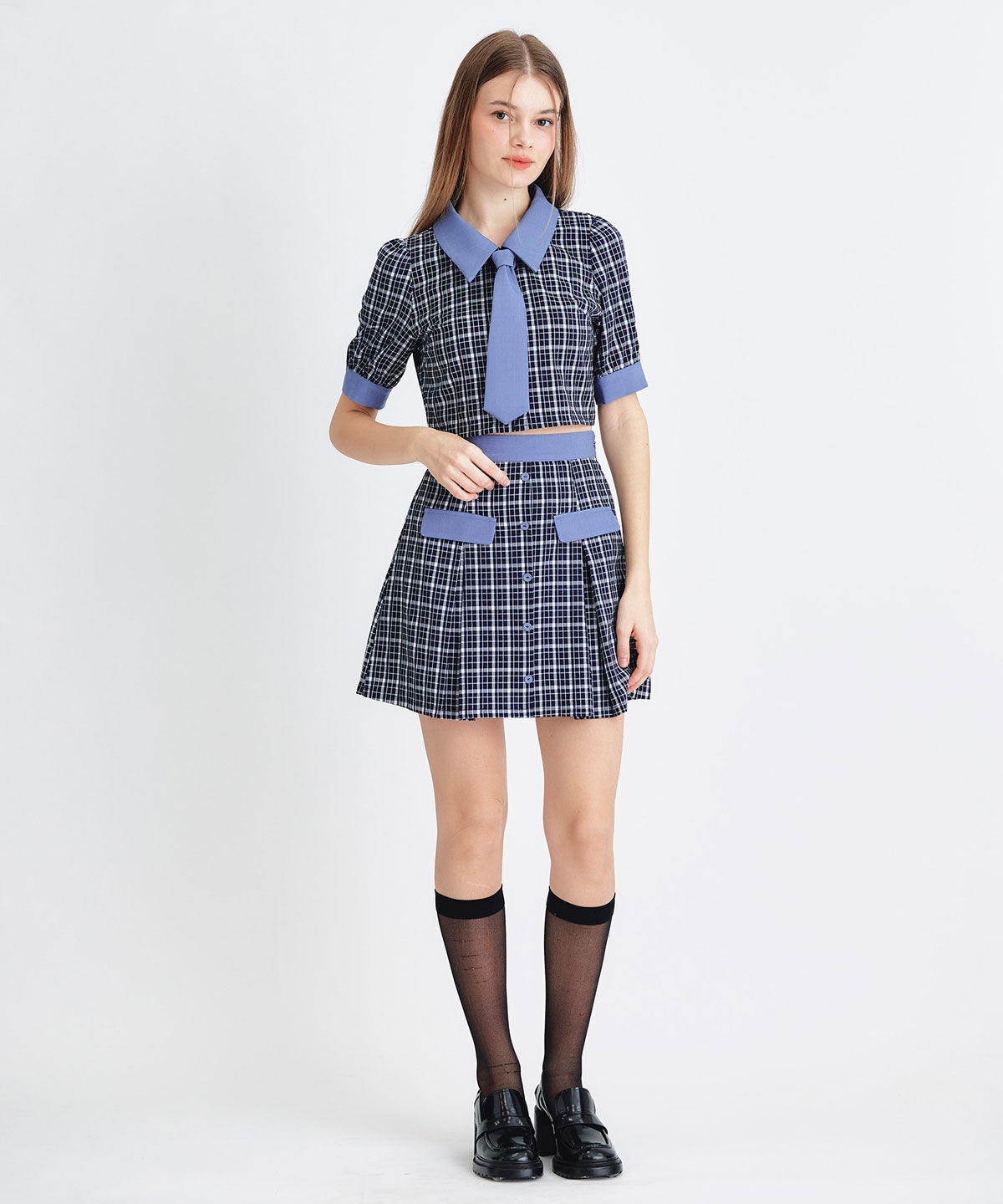 REDYAZEL「ﾌﾟﾚｯﾋﾟｰﾈｸﾀｲﾁｪｯｸﾌﾞﾗｳｽ&times;ﾌﾟﾘｰﾂﾐﾆｽｶｰﾄｾ  」|ワンピース|