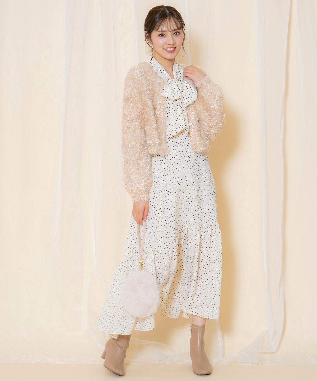 WILLSELECTION「ドット柄ギャザーヘムボウタイワンピース」|ワンピース|