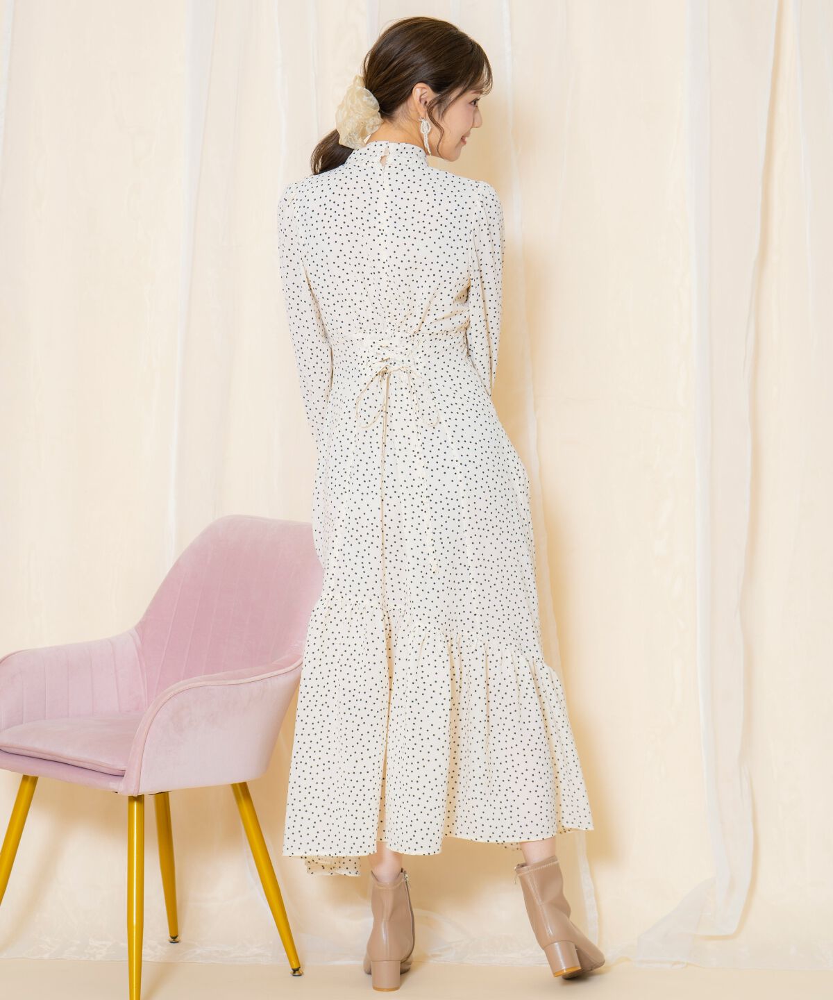 WILLSELECTION「ドット柄ギャザーヘムボウタイワンピース」|ワンピース|