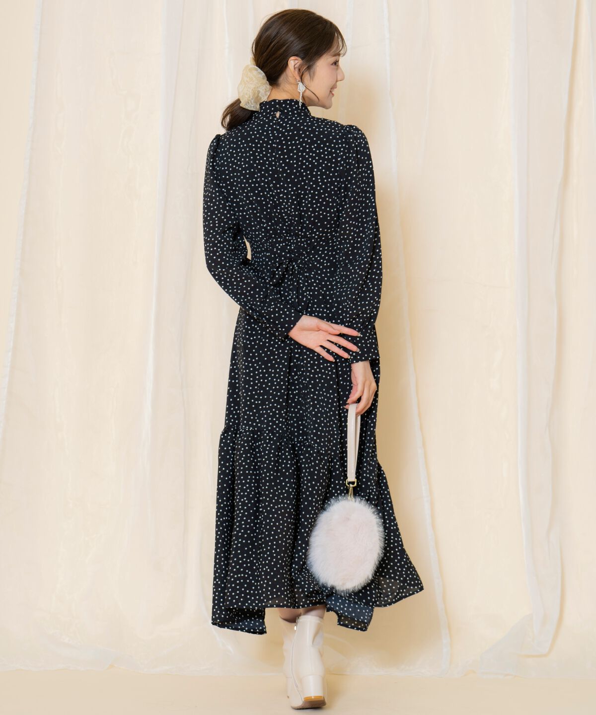 WILLSELECTION「ドット柄ギャザーヘムボウタイワンピース」|ワンピース|