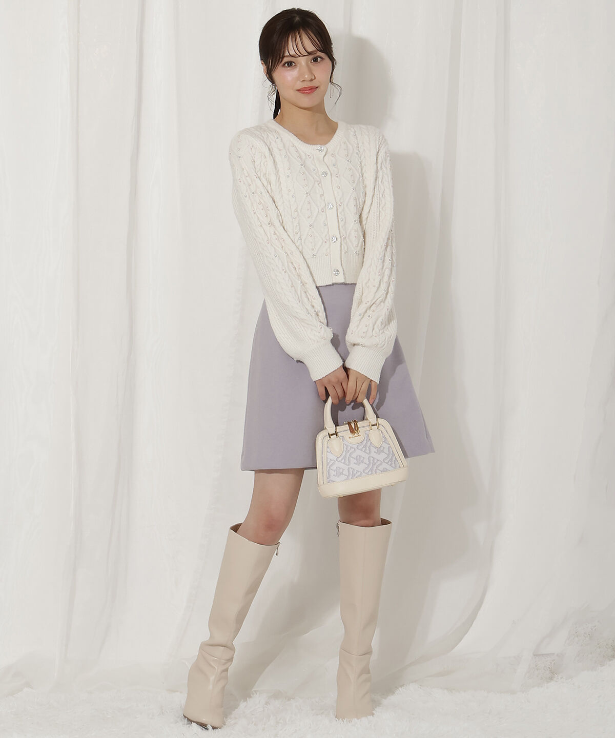 WILLSELECTION「ゴールドボタンアシメミニスカート」|台形|ラベンダー