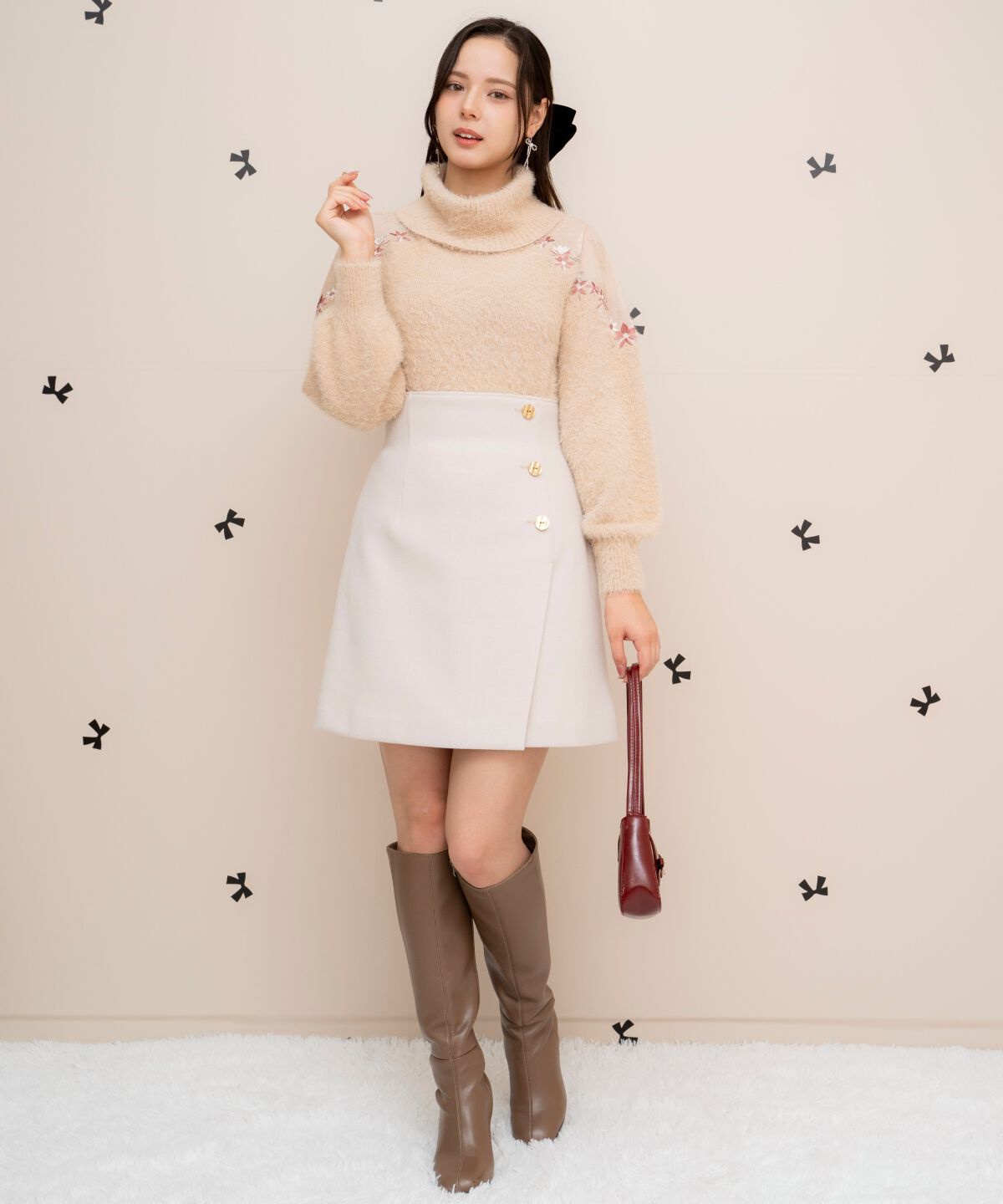 WILLSELECTION「ゴールドボタンアシメミニスカート」|台形|