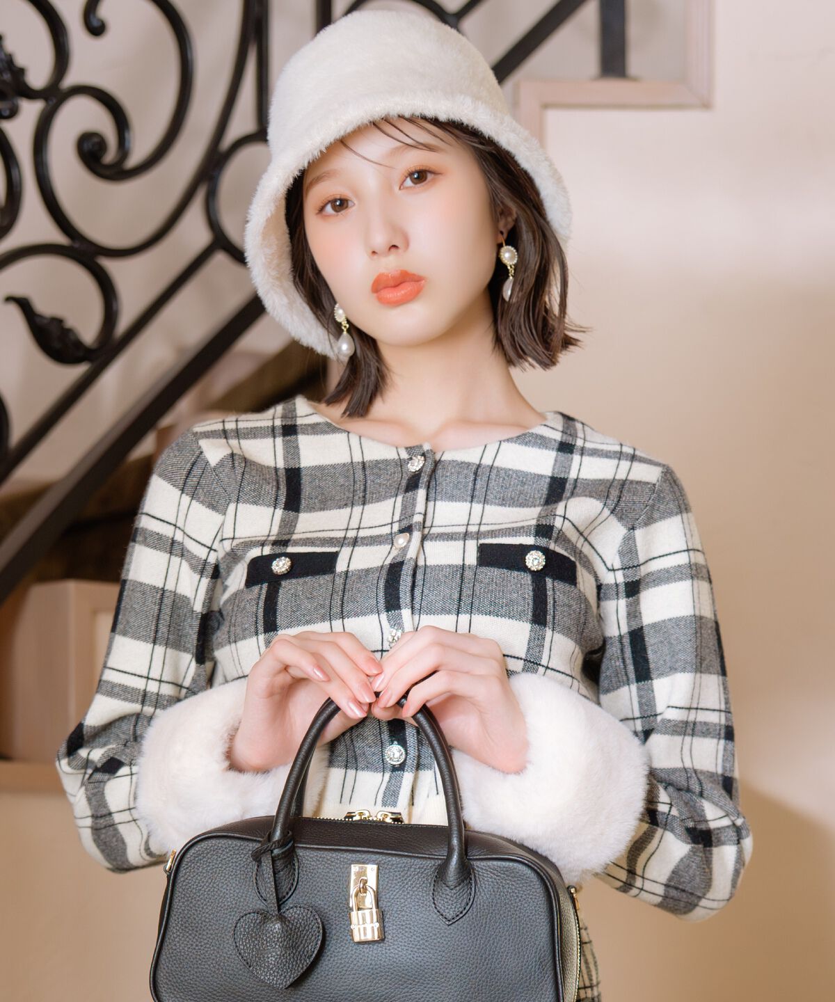 WILLSELECTION「チェック柄ファーカフスカーディガン」|カーディガン|