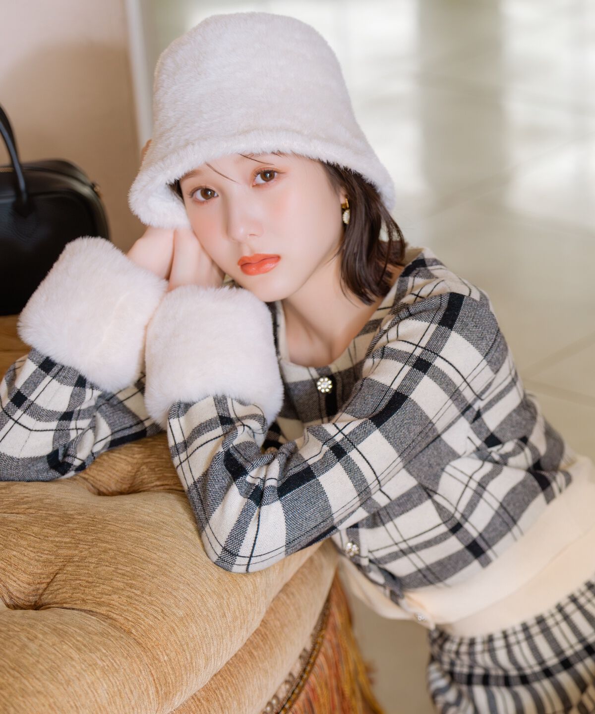 WILLSELECTION「チェック柄ファーカフスカーディガン」|カーディガン|