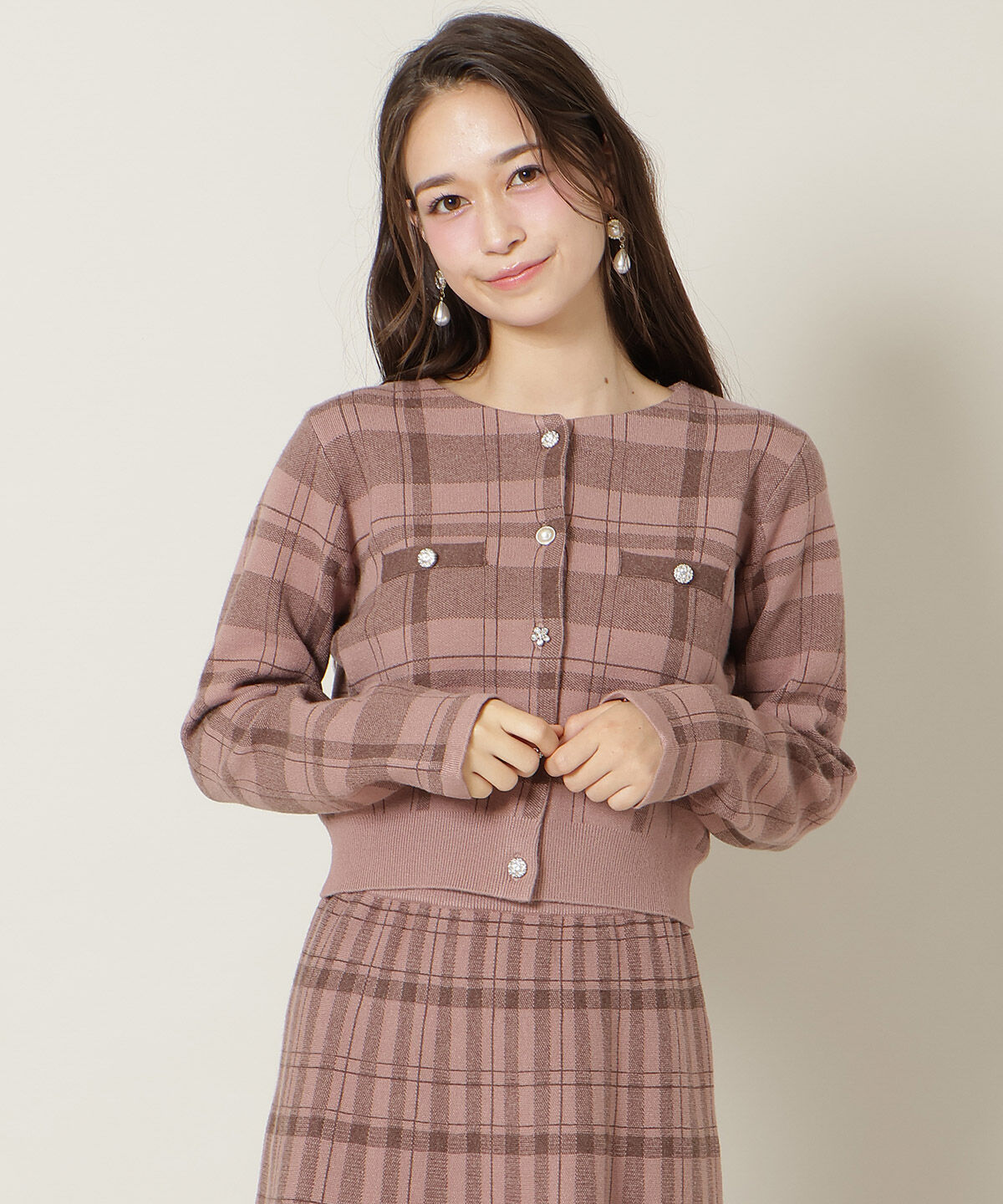 WILLSELECTION「チェック柄ファーカフスカーディガン」|カーディガン|