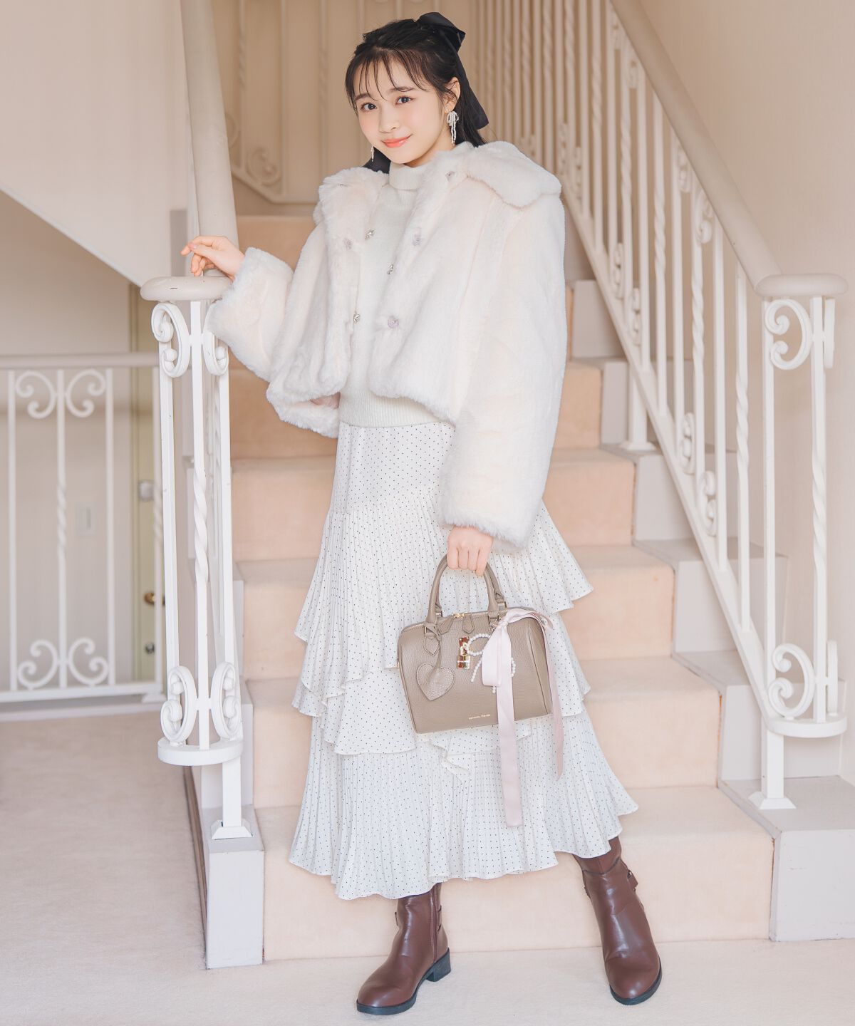 WILLSELECTION「プリーツシフォンティアードスカート」|フレア|白系水玉