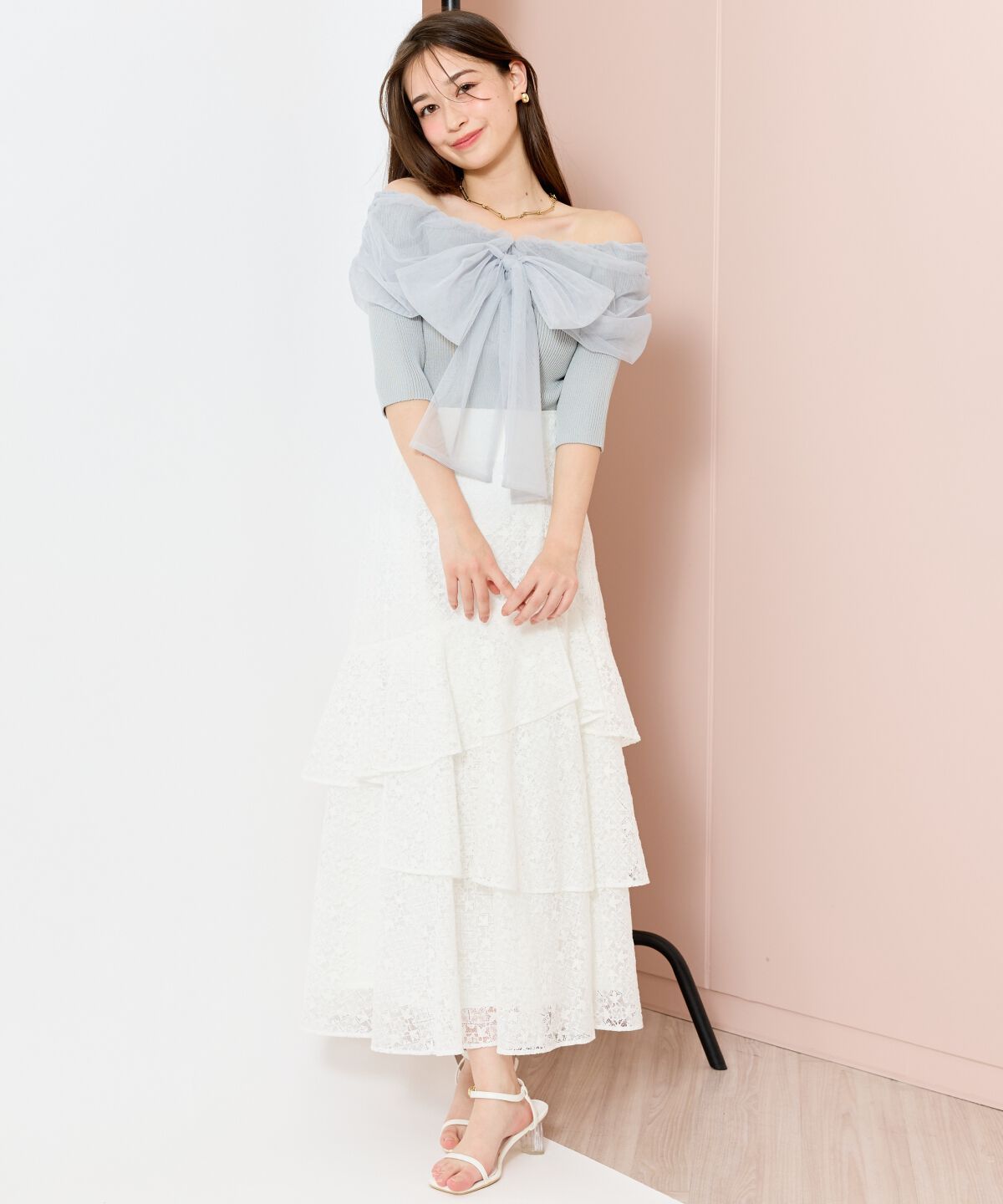 WILLSELECTION「リボンチュールレイヤードリブニット」|ニット・セーター|