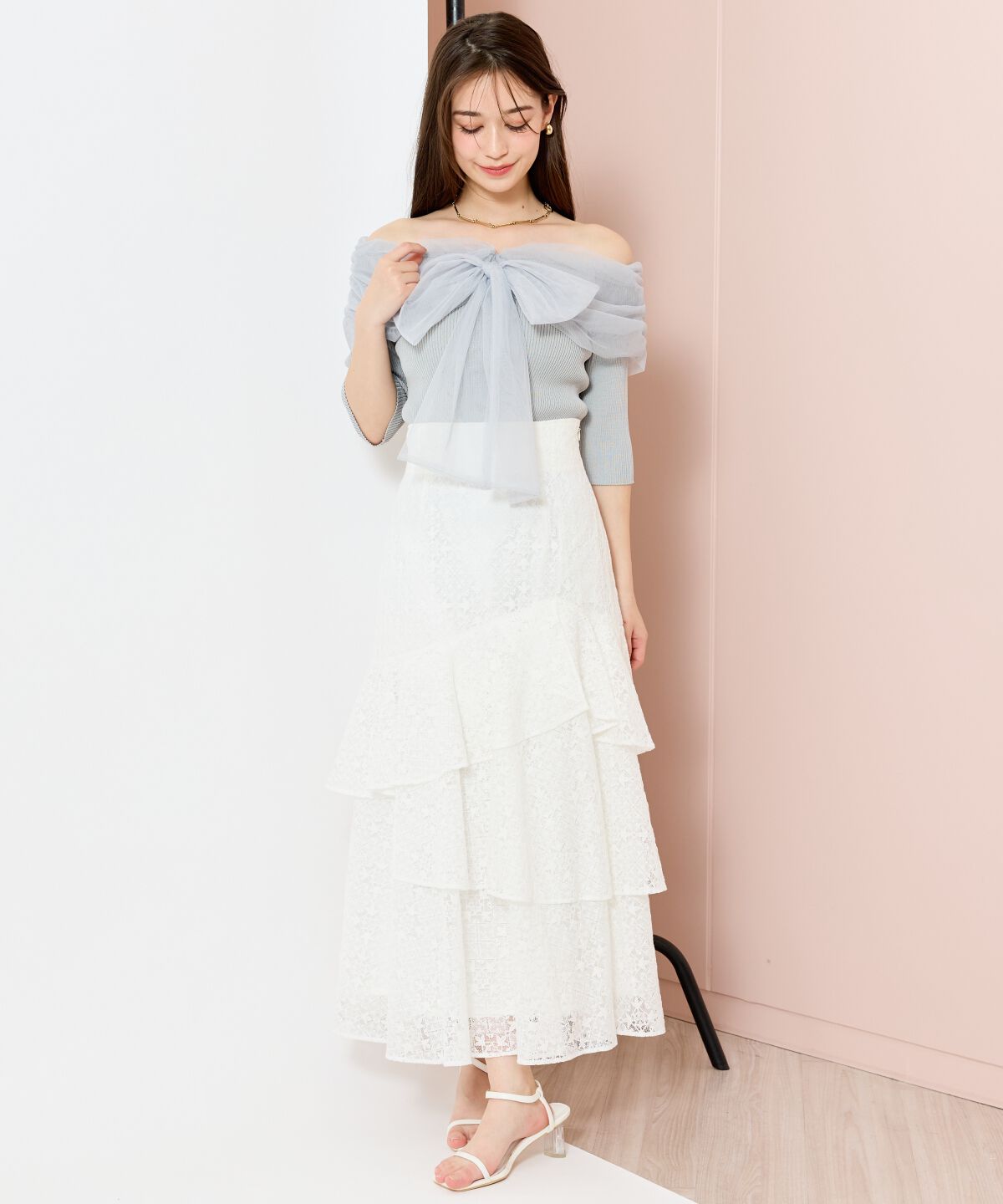 WILLSELECTION「リボンチュールレイヤードリブニット」|ニット・セーター|