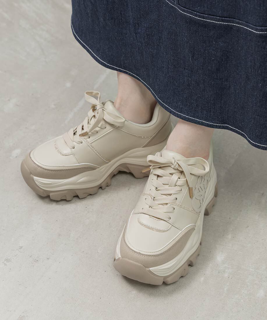  「モノグラムカッティングデザインスニーカー」|スニーカー|ベージュ