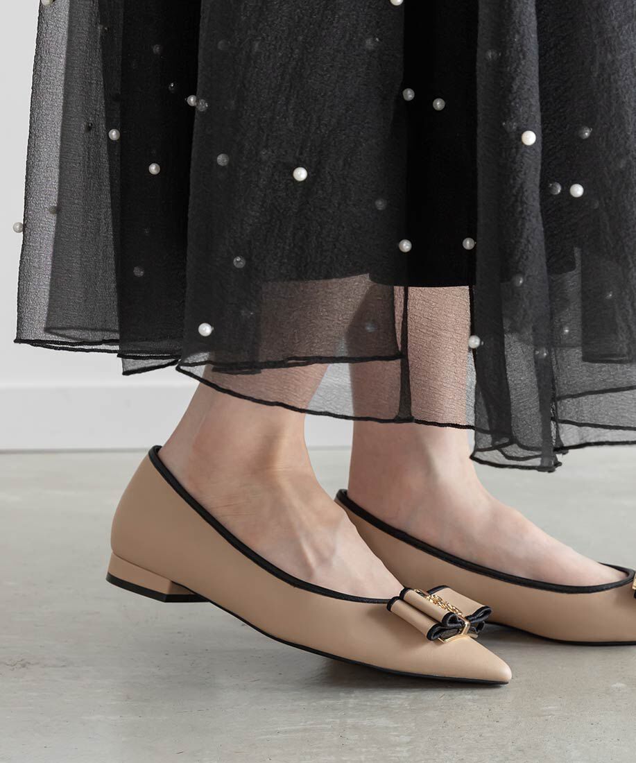  「モノグラムパーツリボンフラットパンプス」|パンプス|
