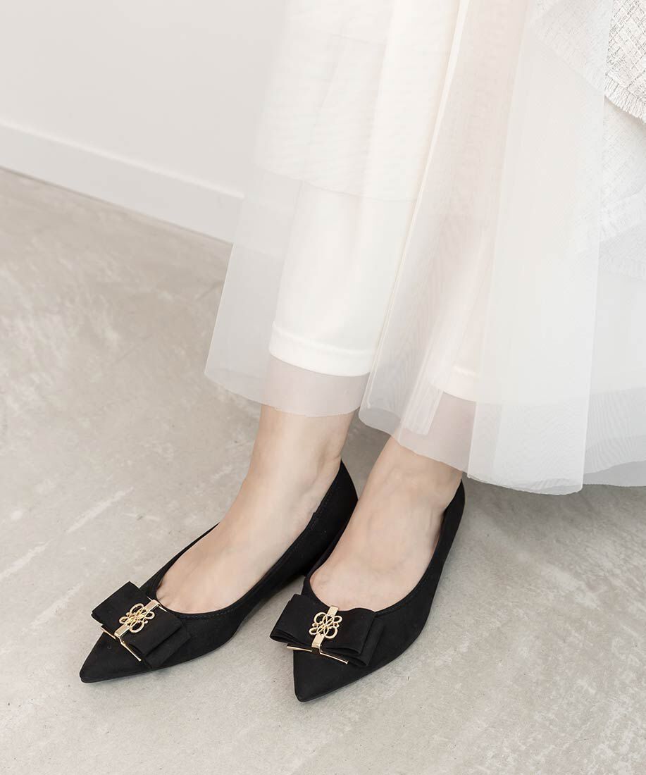  「モノグラムパーツリボンフラットパンプス」|パンプス|