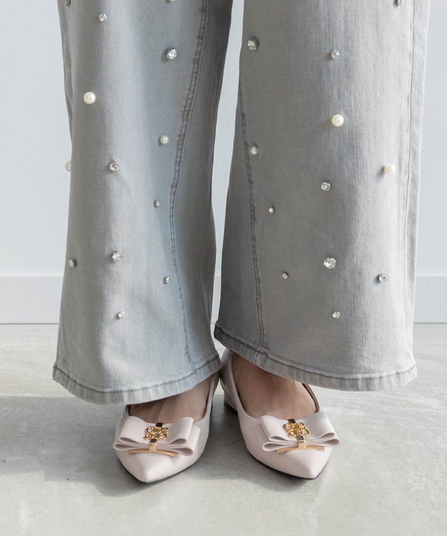  「モノグラムパーツリボンフラットパンプス」|パンプス|