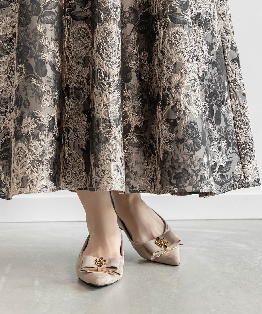  「モノグラムパーツリボンフラットパンプス」|パンプス|