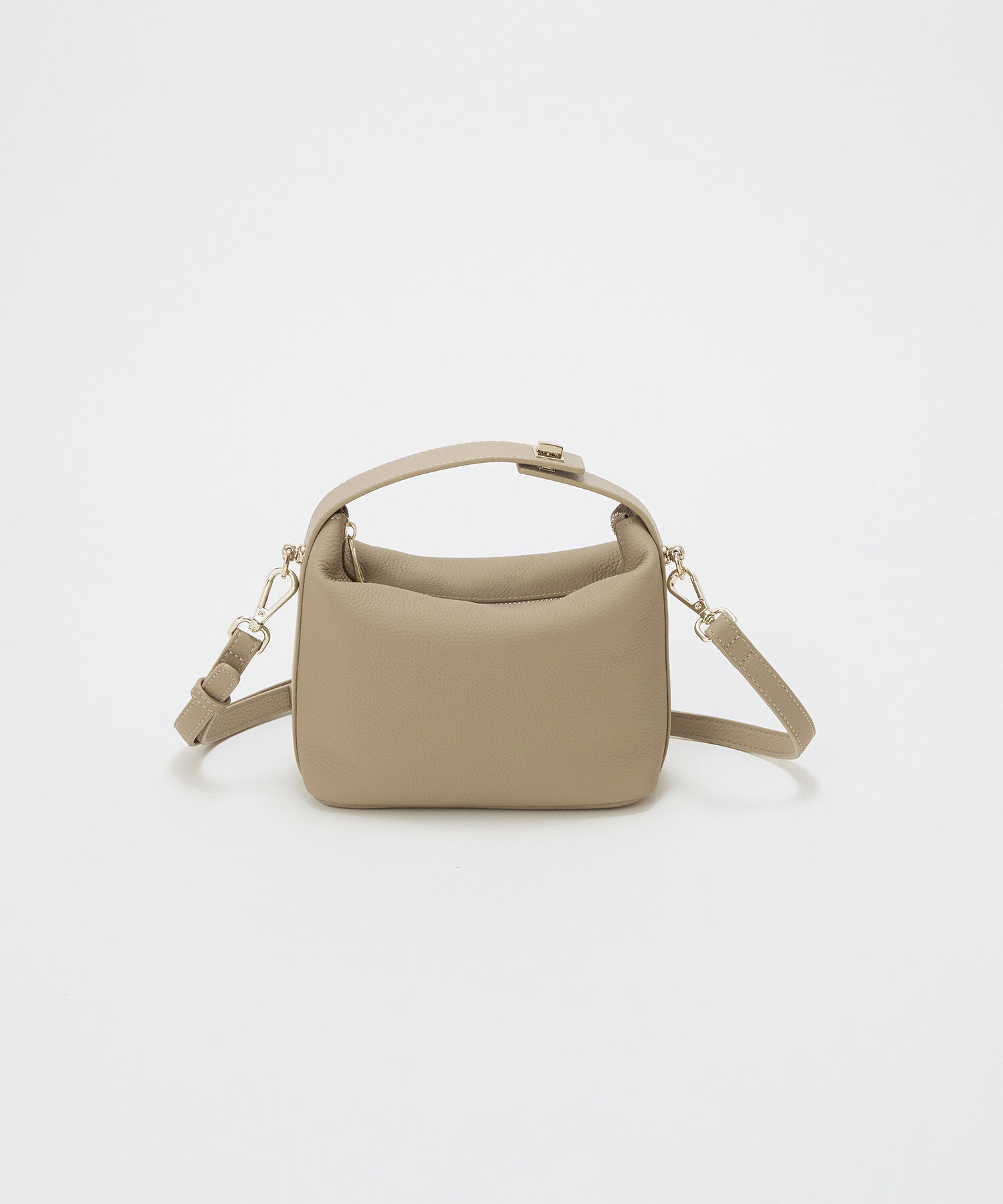 TOPKAPI TREASURE「【TREASURE TOPKAPI】シュリンクレザー ハンドルオープン ミニ ショルダーバッグ」|トートバッグ|グレージュ