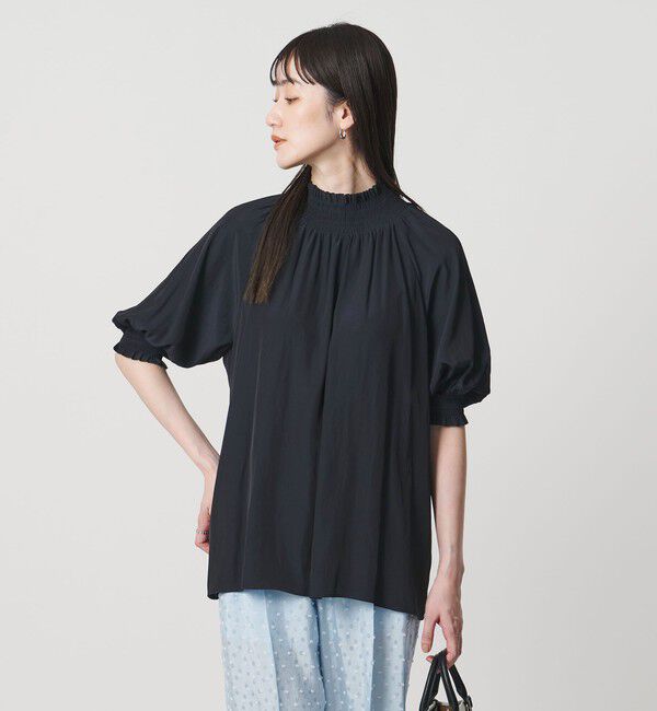 UNITED ARROWS「シャーリング ハイネック シャツ ブラウス」|シャツ・ブラウス|NAVY