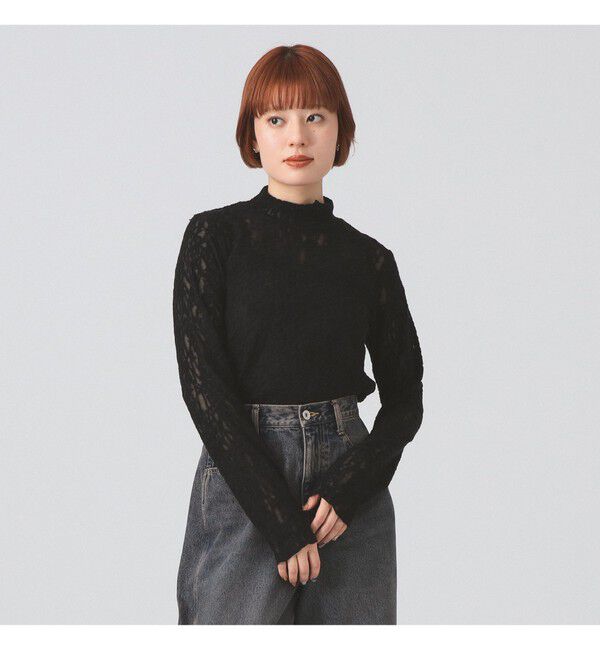 Ray BEAMS 「レース ジャガード ハイネック トップス」|Tシャツ・カットソー|BLACK